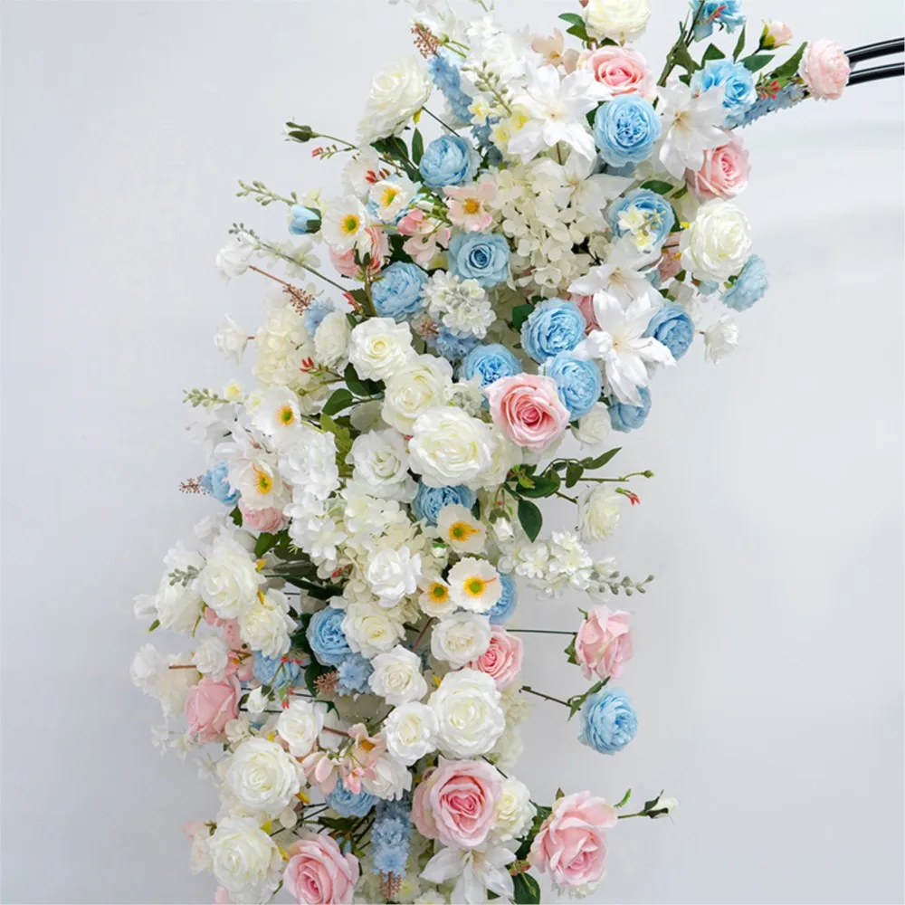 Uflower White Pink Blue Rose Floral Arrangement Wedding Window Backdrop Decor Stage Arch Decor Hanging Flower Home Party Prop - view 2