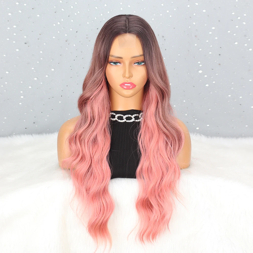 Long Synthet Wig Wavy Ombre Black Pink for Women Curly Hair Daily Party High Density Temperature Fibre Hair