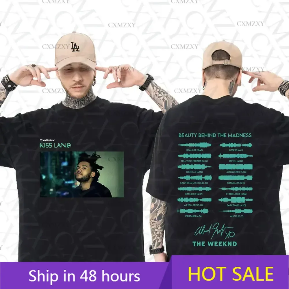 

The Weeknd Kiss Land Album Cover Graphic T-Shirt Men's Fashion Vintage Short Sleeve T Shirts Men Woman Hip Hop Oversized T Shirt
