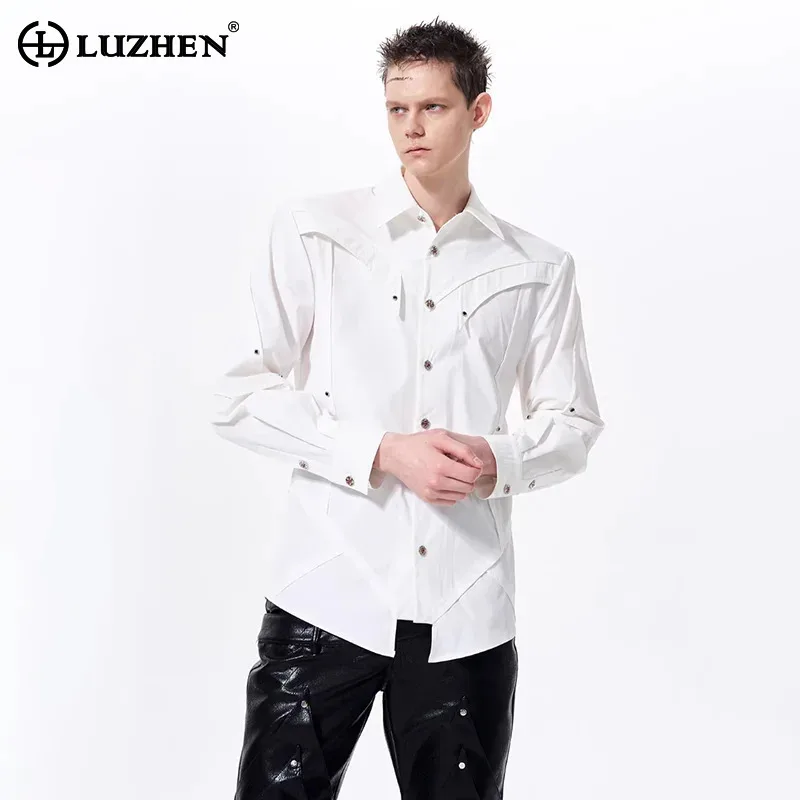 

LUZHEN 2026 Spring New Solid Color Long Sleeve Shirts Men's Fashion Handsome Original Patchwork Design Casual Male Tops JY6428