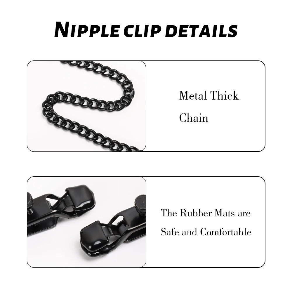 Nipple Clamp with Thick Chain Adjustable Metal Nipple Clip Non-piercing Breast Clip Adult Sex Toys for Women and Couple Pleasure