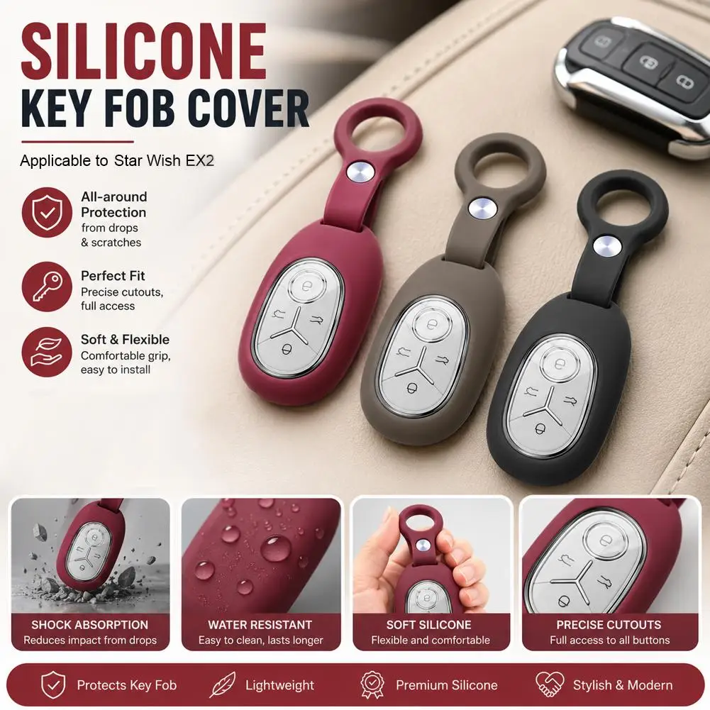 Key Fob Cover For 2025 Geely Xingyuan Silicone Full Protection Anti-scratch Anti-dust Key Case With Strap Portable Car Key Shell