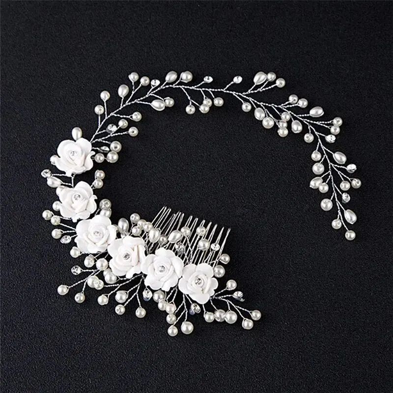 Made Hair Color Pearl Wedding Hair Combs Hair Accessories for Bridal Flower Headpiece Women Bride Hair Ornaments Jewelry