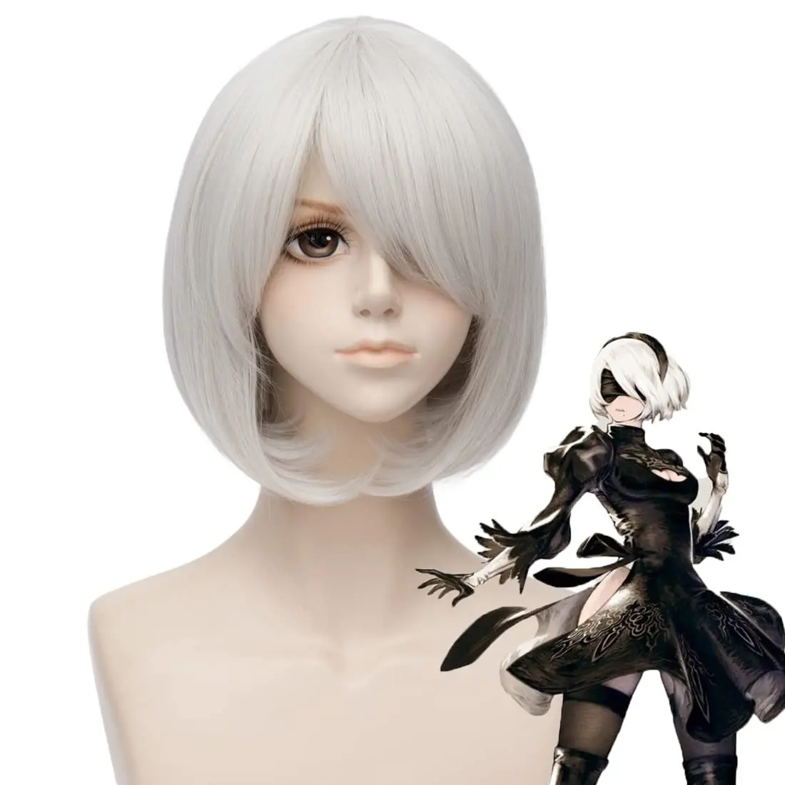 Short Sliver Cosplay Wigs for Men & Women 2B Wig Cosplay No 2 Type B Wig High Temperature Fiber Hair Synthetic Wigs Party anime
