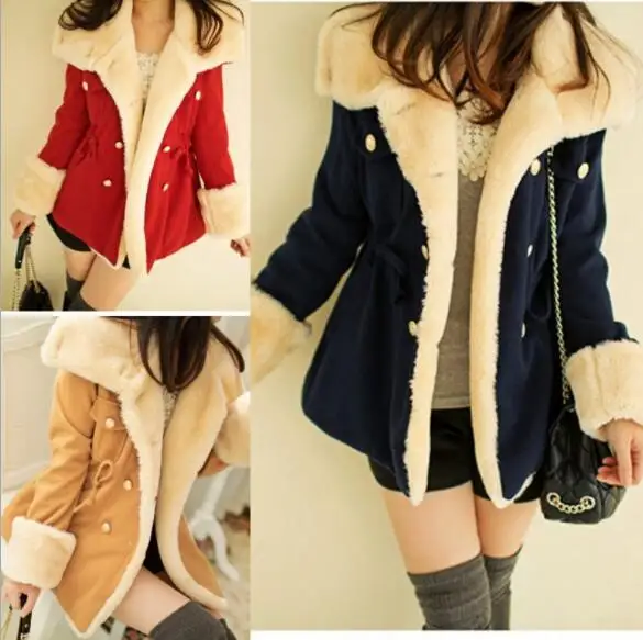 

2022 Winter Autumn Warm Coats Woolen Slim Double Breasted Thick Coat Jacket Casual Fur Female Coat Jackets S - 2XL