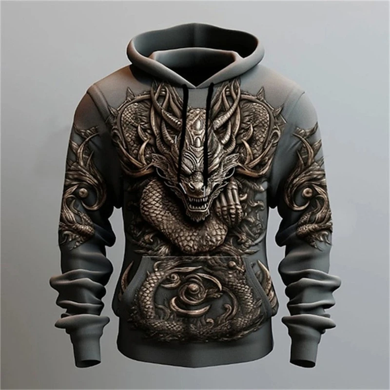 New Chinese Loong Printed Men\'s Hoodie Fashion 3D Dragon Pattern New Sweatshirt Hip Hop Harajuku Oversized Pullover