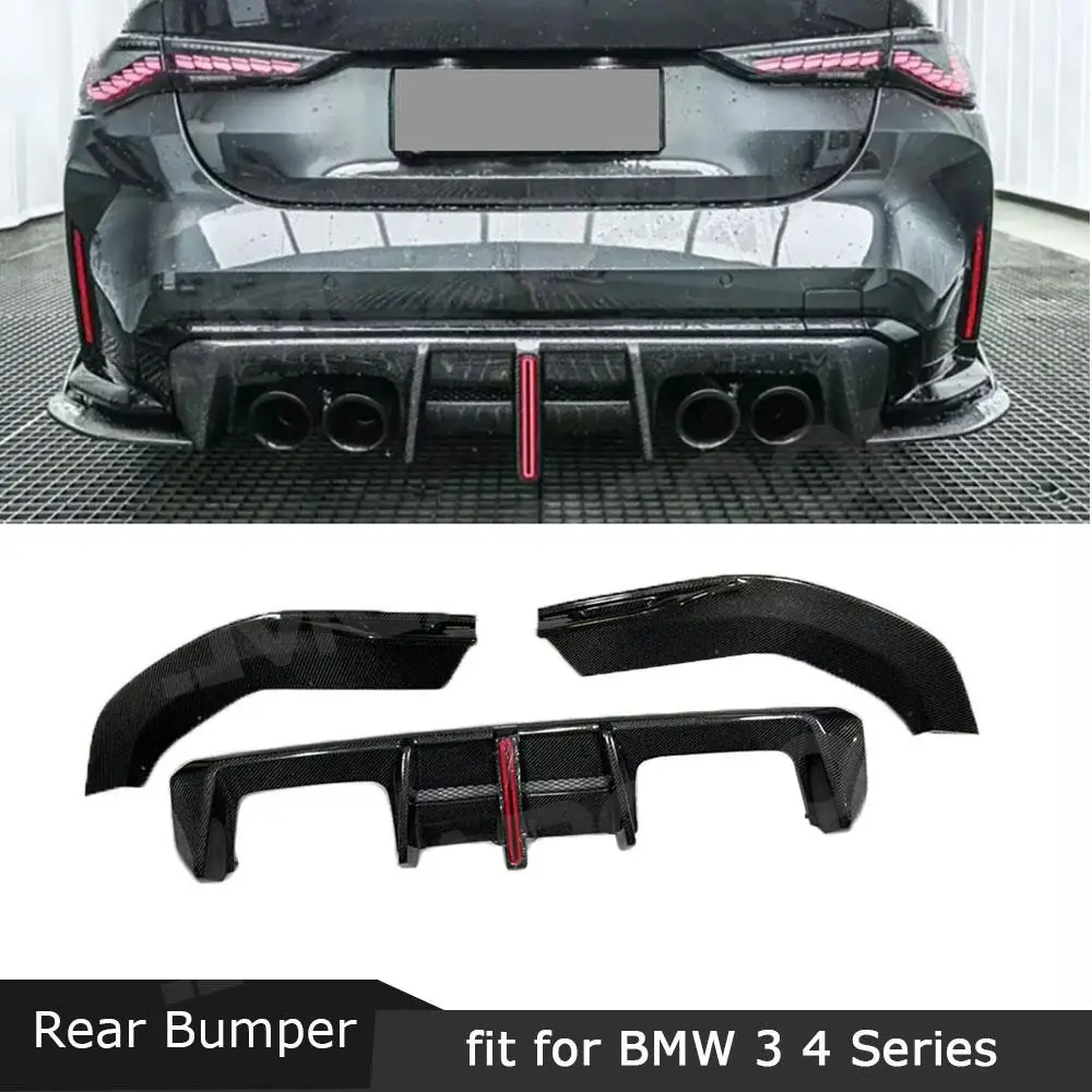 

Rear Bumper Lip Diffuser With LED Light Side Splitter Spoiler FRP for BMW 4 Series G82 G83 M4 2021+ Dry Carbon Fiber Accessories