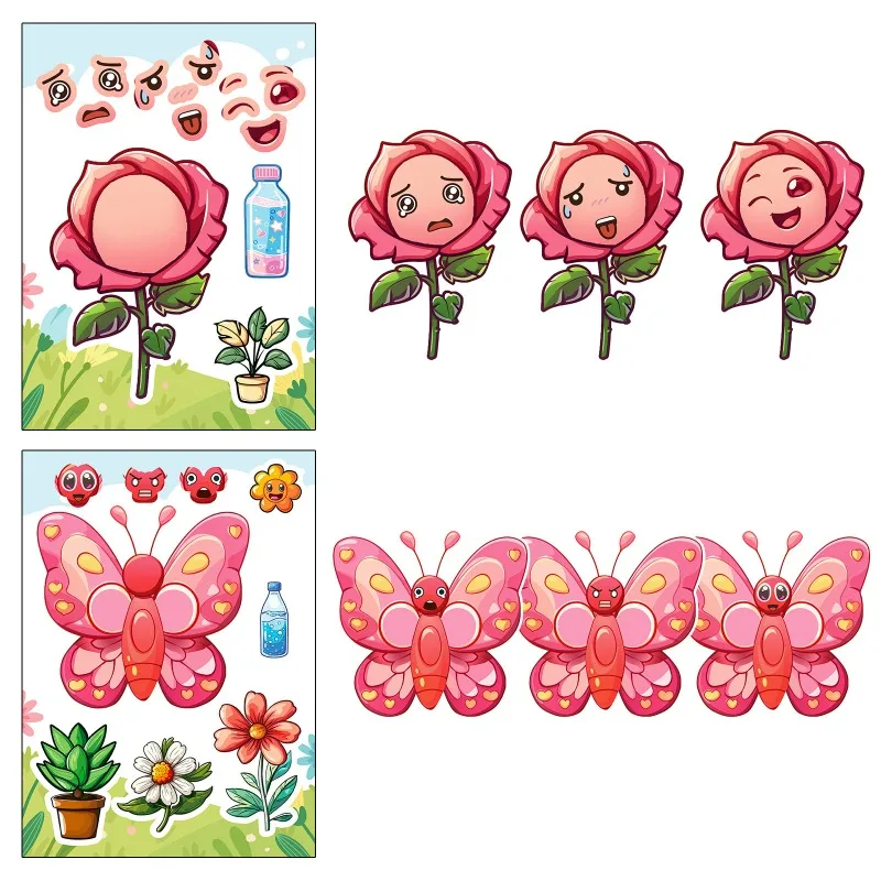 Autocollant décoratif Graffiti créatif, 6 pièces, dessin animé, personnalité, insecte, visage d'animal changeant