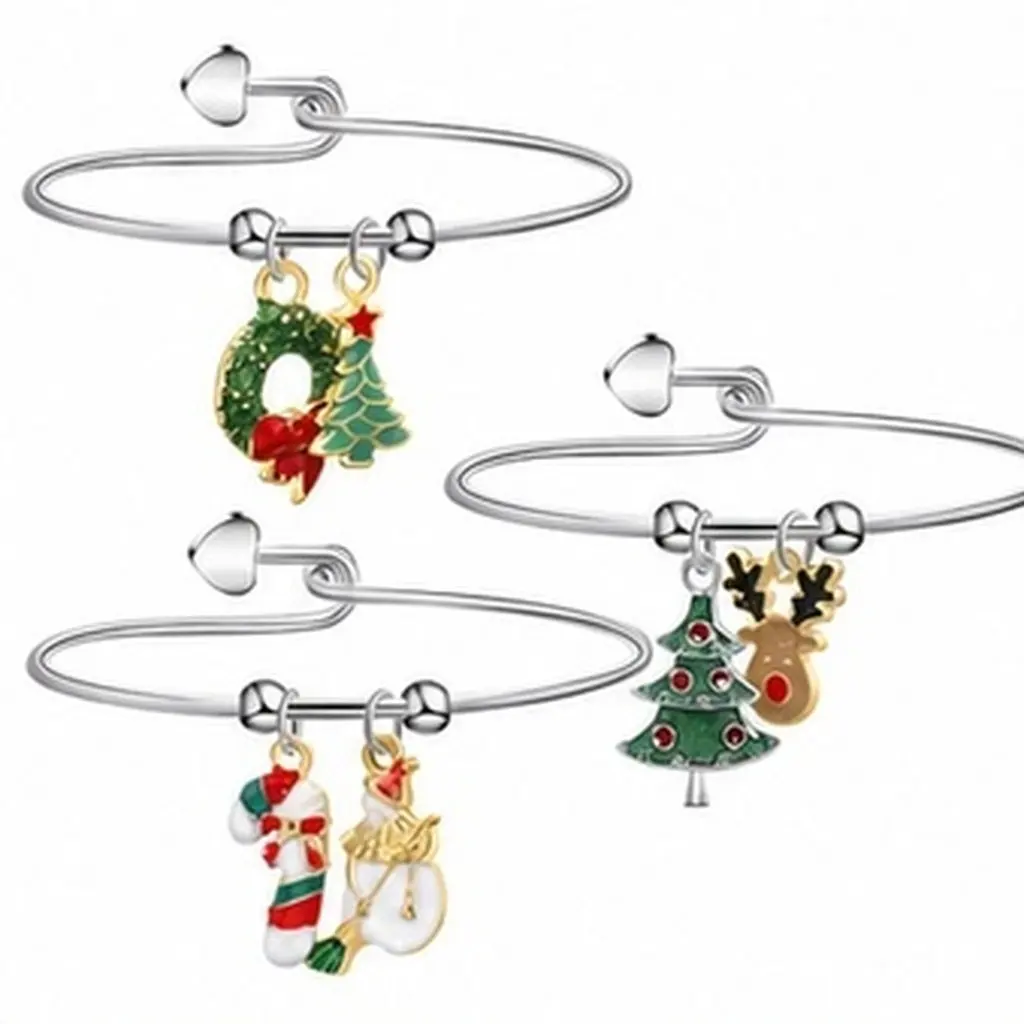 3Pcs Christmas Tree Boots Bracelets Elegant Metal Wrist Decor Festive Hand Accessory for Women Xmas Gift Festival Outfit Accent