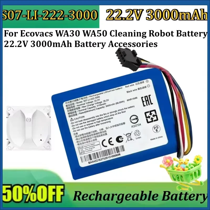 

New S07-LI-222-3000 3000mAh high quality Battery For Ecovacs WA30 WA50 Cleaning Robot Battery 22.2V 3000mAh Battery