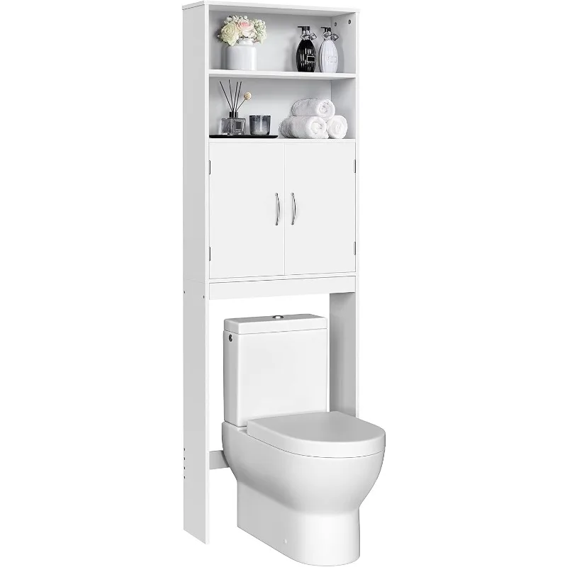 

Over The Toilet Storage, Taller Bathroom Organizer Space-Saving Storage Cabinet with Adjustable Shelves and Double Doors, 77 In