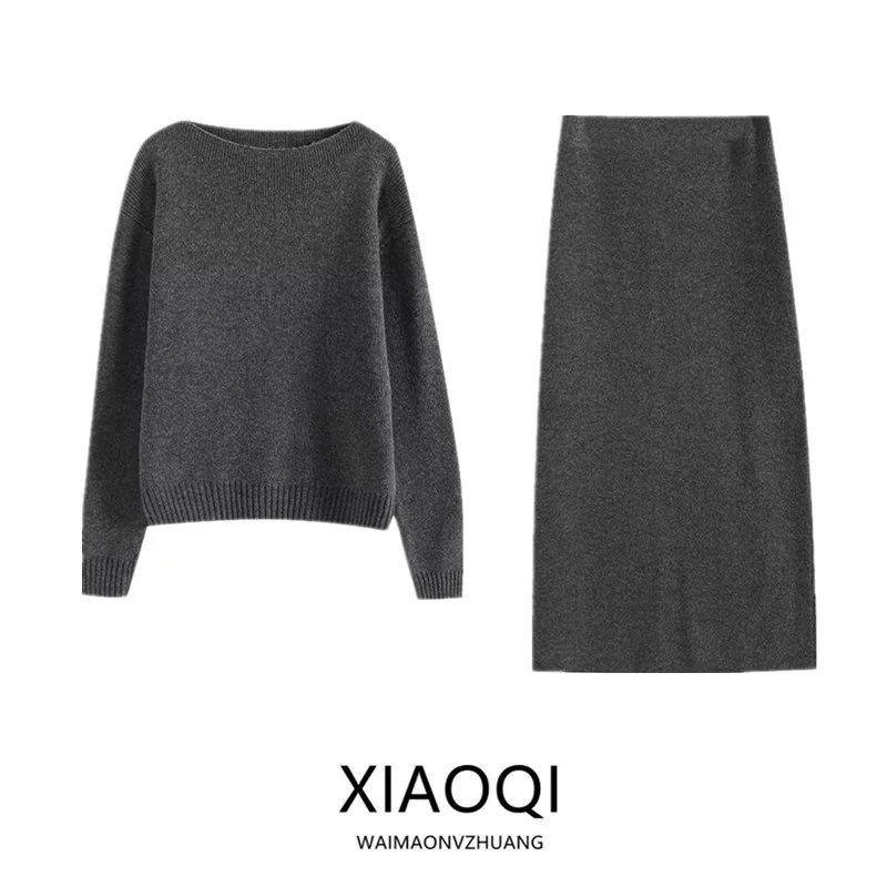 

Casual Long Sve Knitted Sweater f Skirt Women's Faion Set Autumn 2024 New Sle for Younger Women Age 25-35