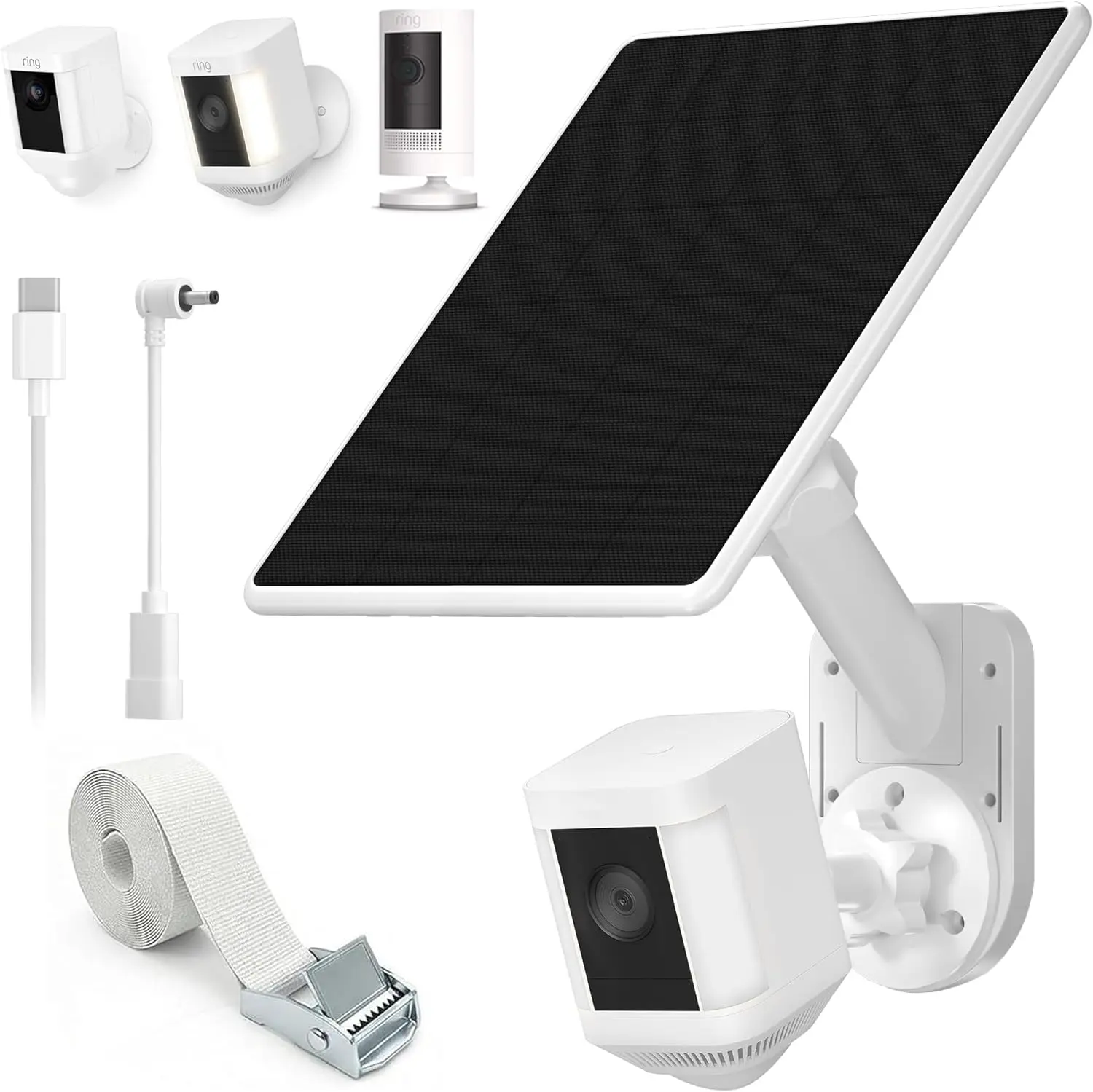 

6W Solar Panel and 2-in-1 Wall Mount for Ring Spotlight & Stick Up Cam, USB-C to Barrel Plug, Weatherproof