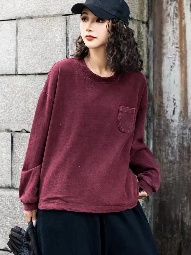 Amax luluE 2025 ربيع خمر تصميم موضة المرأة فضفاضة عادية س الرقبة تي شيرت السيدات الكلاسيكية Harajuku بلايز ملابس قطنية #3