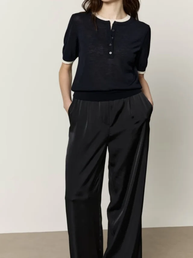 

round Ne Color Blo Commute Sle Loose Fit ort Sve Dr Versatile Fake Two-Piece Knitted Dr Summer 2025