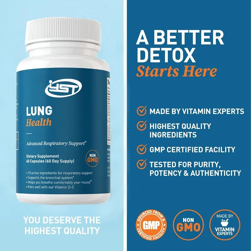 Lung Health, Lung support supplement, containing vitamin C, casein, quercetin, and bromelain, 60 pills