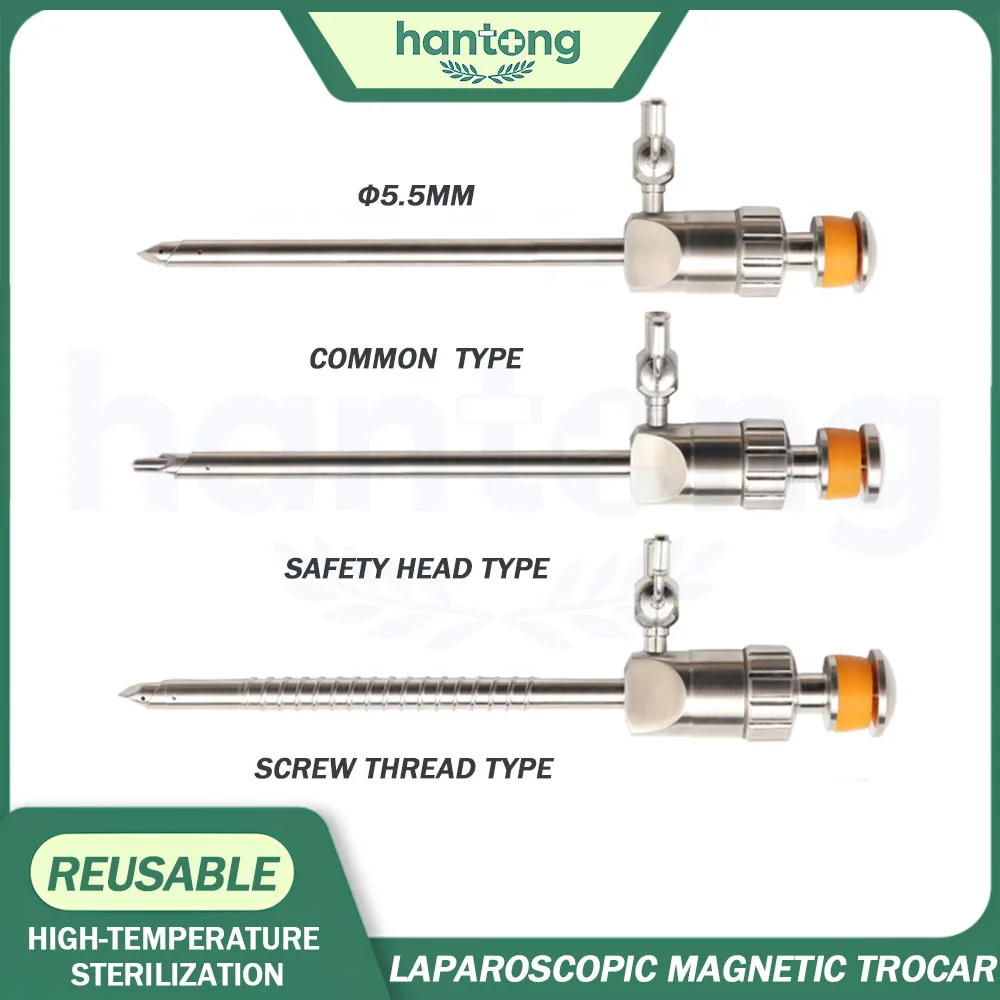 

Laparoscopic Surgical Trocar Reusable Magnetic Type 5.5mm 10.5mm 12.5mm With Screw And Safety Tip Laparoscopy Insertion Trocars