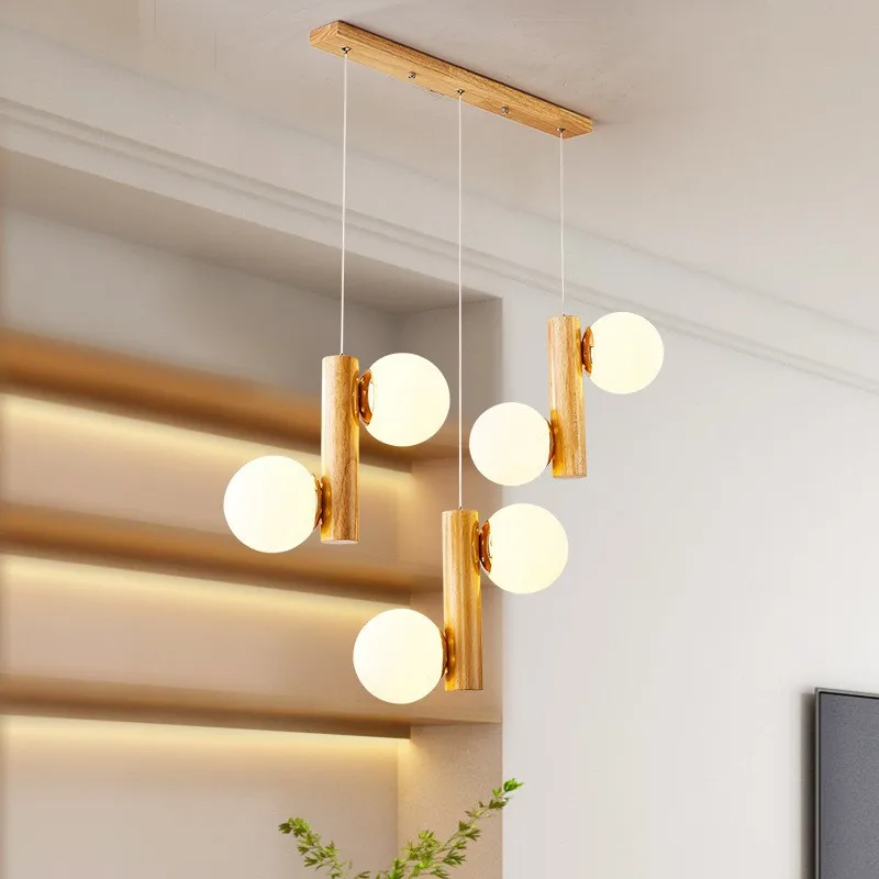 

Nordic creative personalized magic bean small chandelier, solid wood bedroom restaurant light, Home Modern Minimalist Strip lamp