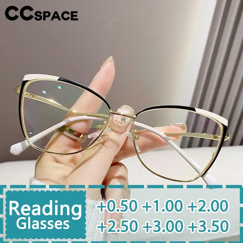 R57481 Fashoin Metalowe okulary do czytania Cat Eye Kobiety Popularne optyczne okulary prezbiopii Dioptrii +50+100+150+200+250+300+350
