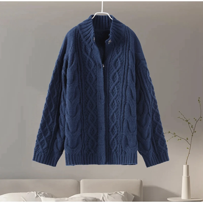 

2025 шикарный весенний женский трикотаж с длинными рукавами, вязаный кардиган, свитер, женский повседневный свободный однотонный однобортный однобортный свитер с воротником