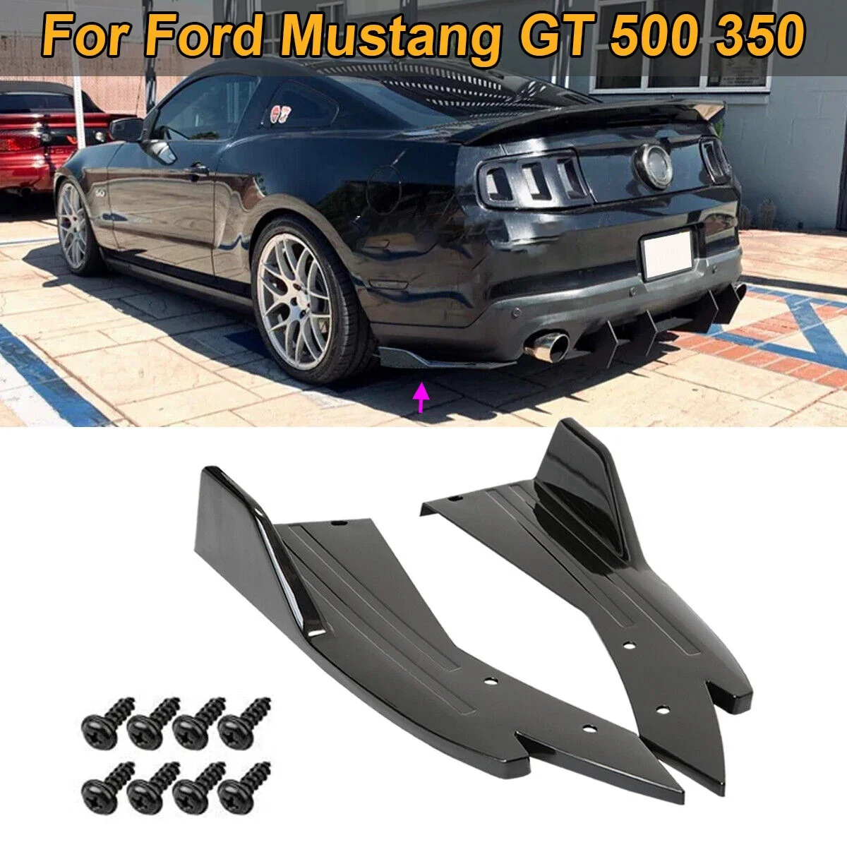 Rear Bumper Diffuser Splitter Spoiler Canards Side Skirts Cover Sticker Trim For Ford Mustang GT 500 350 Car  Tuning Accessories