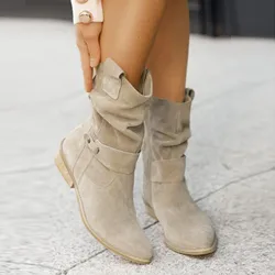 Women Ankle Boots Winter Fashion Low Heel Suede Female Shoes Classic Brown Black Lightweight Soft Comfortable Plataforma Mujer