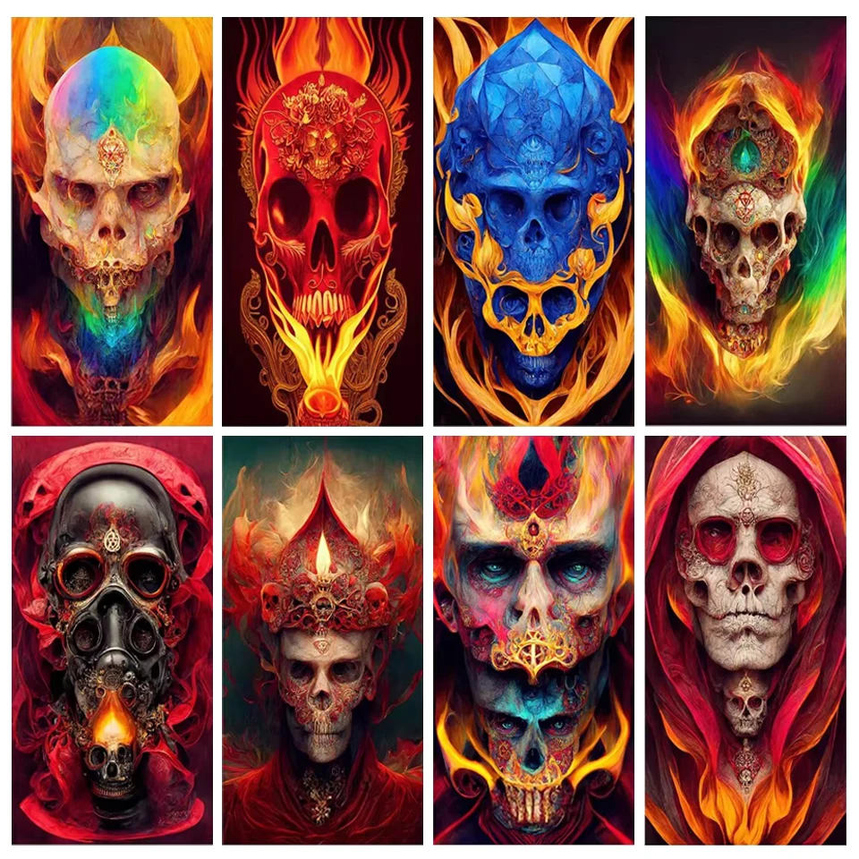 Colorful Skull Diamond Art Painting Kit Halloween Series DIY Living Room Interior Decoration Painting Handmade Diamond Painting