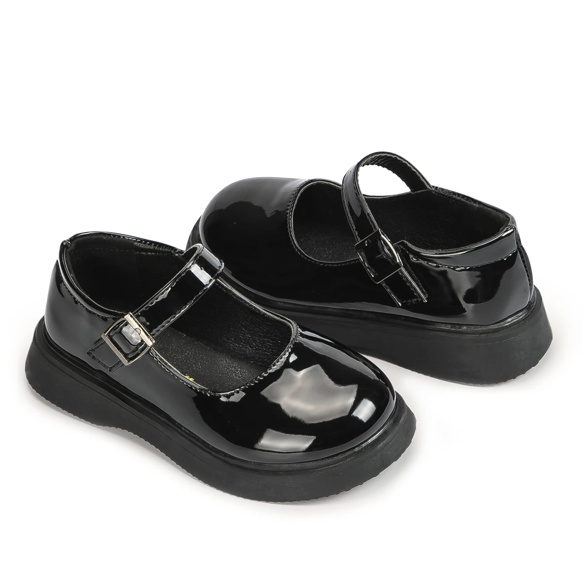 KIDSUN SIZE 26-35 Kids Girls Shoes Flats Comfort Shiny Rubber Oxford School Uniform Shoes Black Shallow Party Dress Casual Shoes