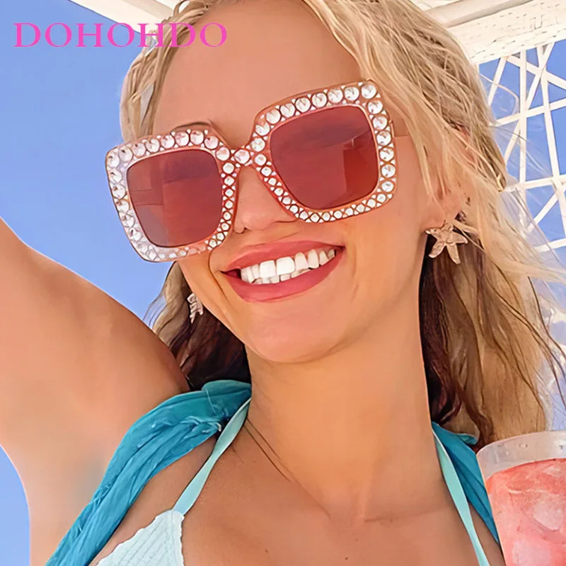 

2025 Big Square Luxury Rhinestone Sunglasses Women Fashion Crystal Brand Designer Sun Glasses Vintage UV400 Female Oculos De Sol