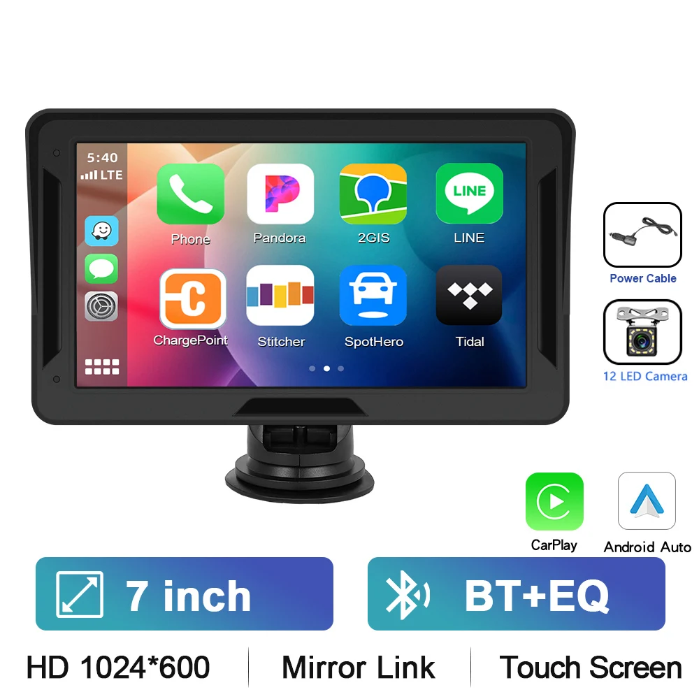 7Inch Draadloze CarPlay Speler Android Auto Radio Dash Board Monitor Multimedia Achteruitkijkcamera Draagbare Slimme Speler BT