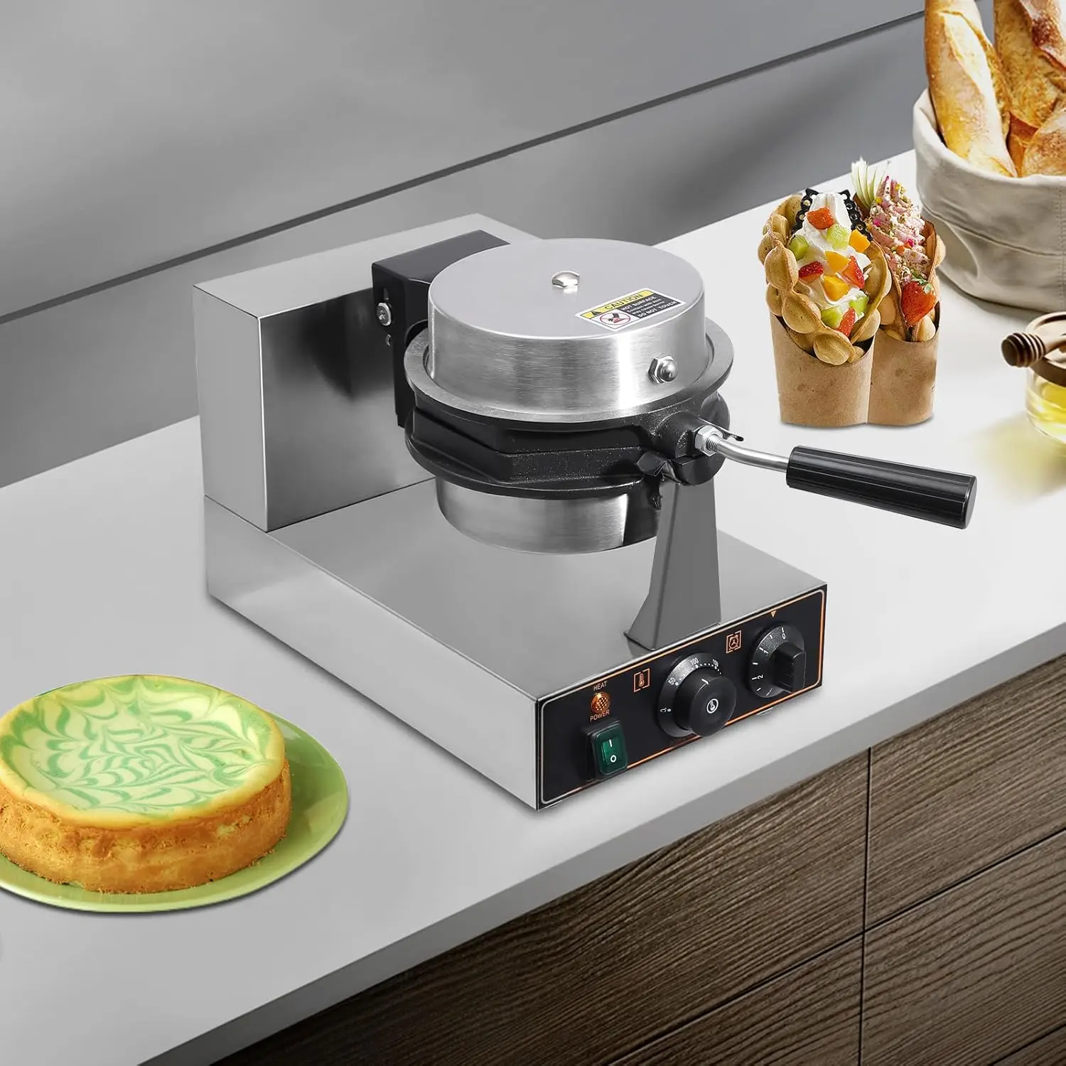 電気ワッフルメーカー ノンスティックワッフルメーカー ステンレス製パンケーキメーカー 六角形エッグバブルワッフルメーカー レストラン用
