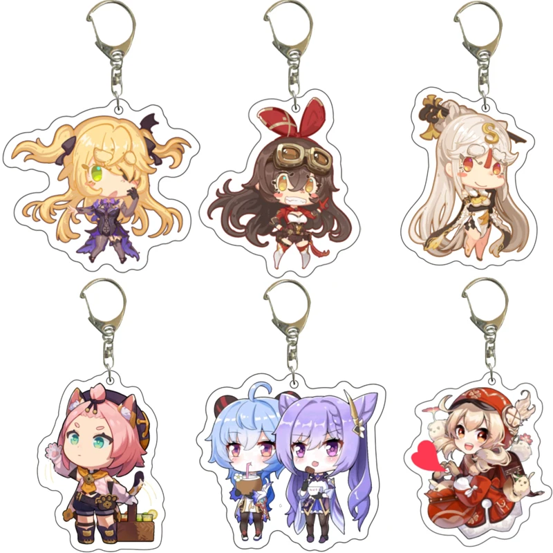 55MM Anime Genshin Impact Figure‌ Amber Fischl Diona Ningguang Keqing Ganyu Zhongli Sucrose Acrylic Keychain Cute Pendant Gifts