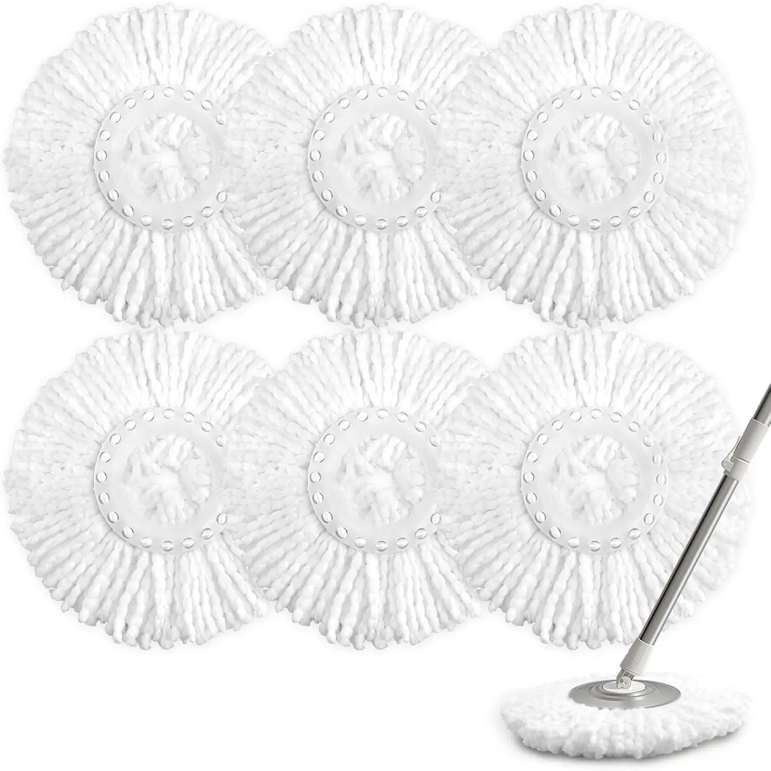 

6-Pack Round Spin Mop Replacement Heads, Microfiber, Machine Washable, Fits Most 360° Systems