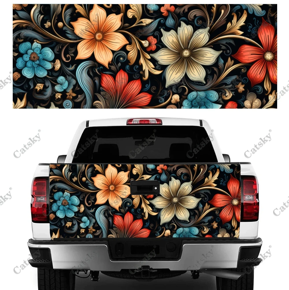 

Colorful Authentic Flowers Truck Tailgate Wrap Professional Grade Material Universal Fit for Full Size Trucks Weatherproof