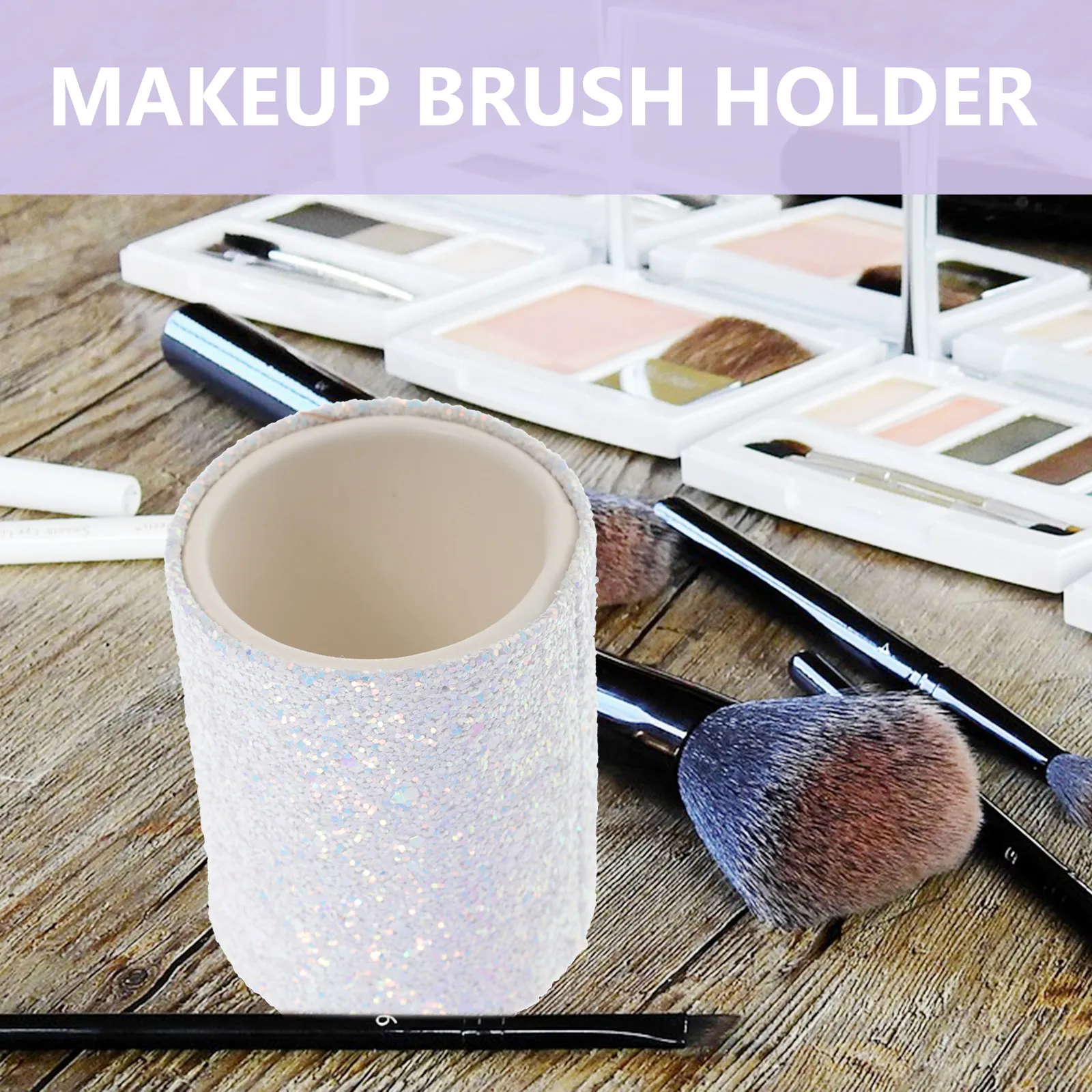 Makeup Brush Holder PU Material Rotatable Desktop Organizer for Pens Lipsticks Powder Puff Vanity Clutter Control Simple Elegant