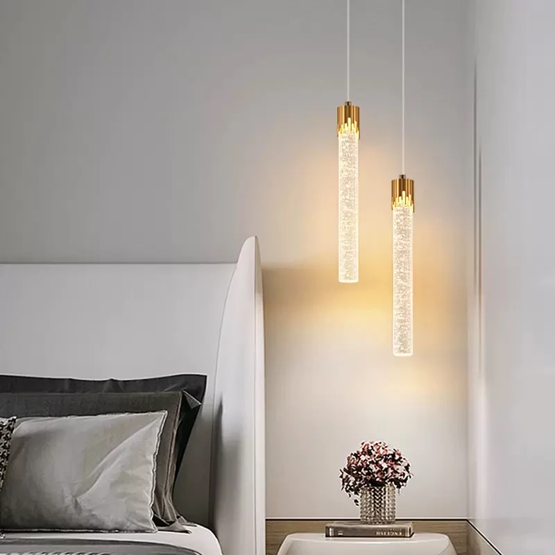 

Bedroom Bedside Small Chandelier Modern Simple Luxurious Crystal Lamp TV Background Wall Droplet Shaped Long Line Chandelier