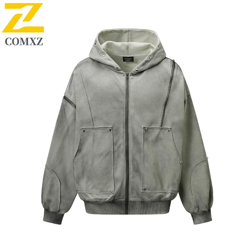 

COMXZ Men Trench Coat Casual Outdoor Hooded Lightweight Walking Breathable Travel Jackets Camping Comfortable Windbreaker Jacket