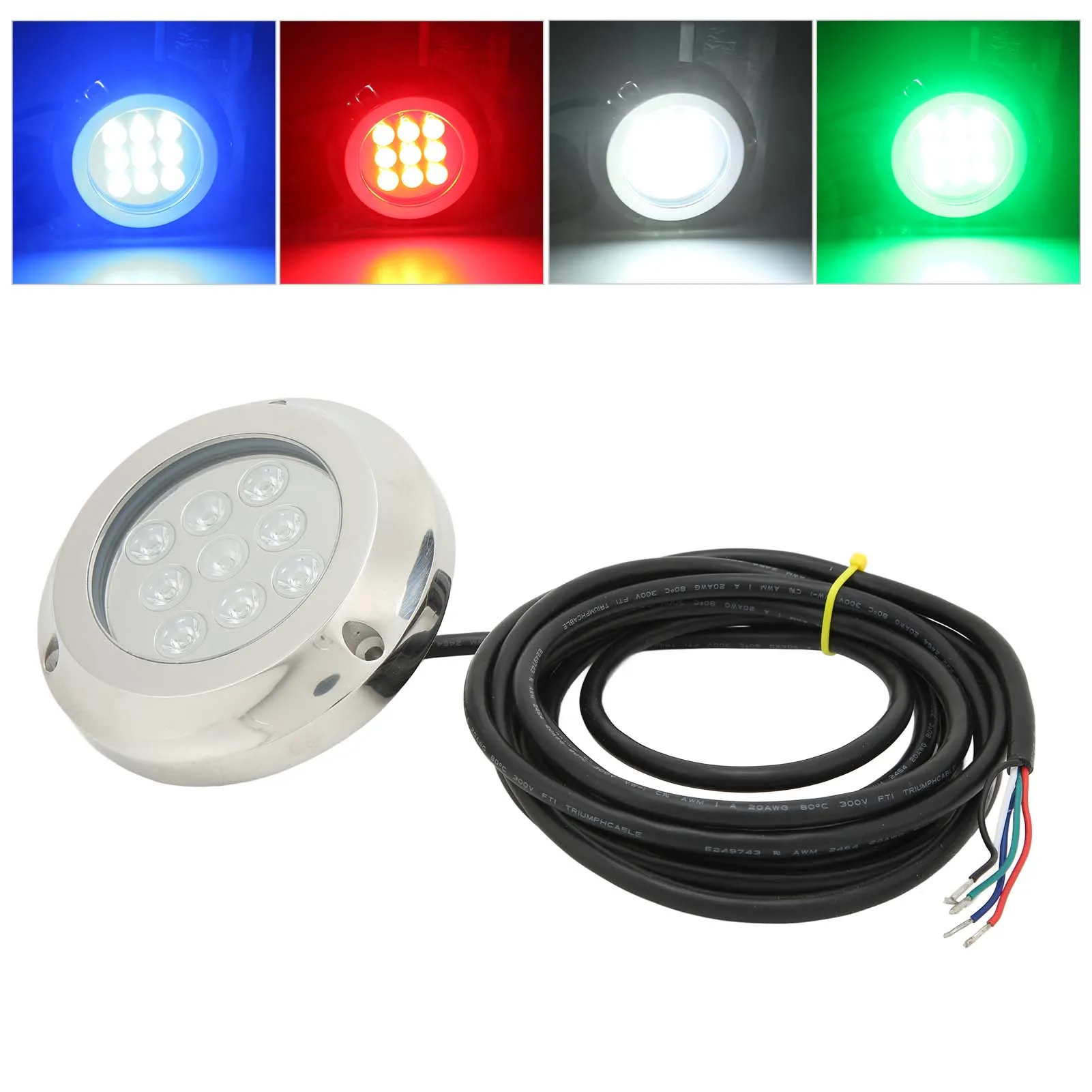 Yacht Underwater Light DC 12V‑24V Tempered Glass IP68 Waterproof Seawater Tail Dome Swimming Pool Lamp Yacht Tail Light