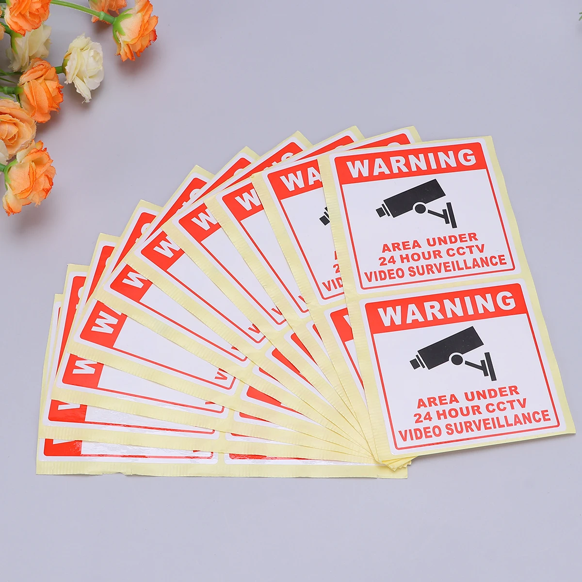 

20pcs Security Camera Warning Sign Sticker Easy Attachment Shop Wall Metal 24Hour Video Decal Removable Traffic