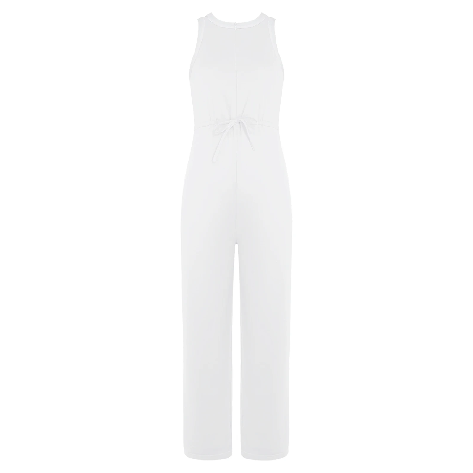 Maternity Casual Jumpsuits Sleeveless Front Zipper Drawstring Waist Straight-Leg Bodysuit with Pockets Pregnant Women Clothing
