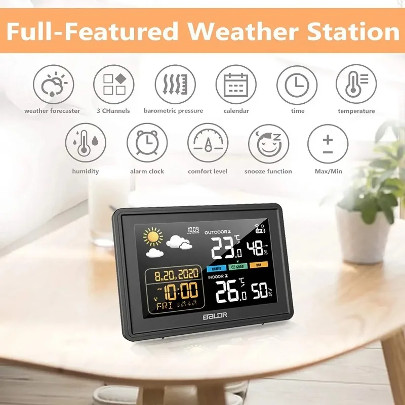 New Wireless Negative Display Weather Station Temperature and Humidity Meter, Weather Forecast, Dual Alarm Clock, Perpetual Cale