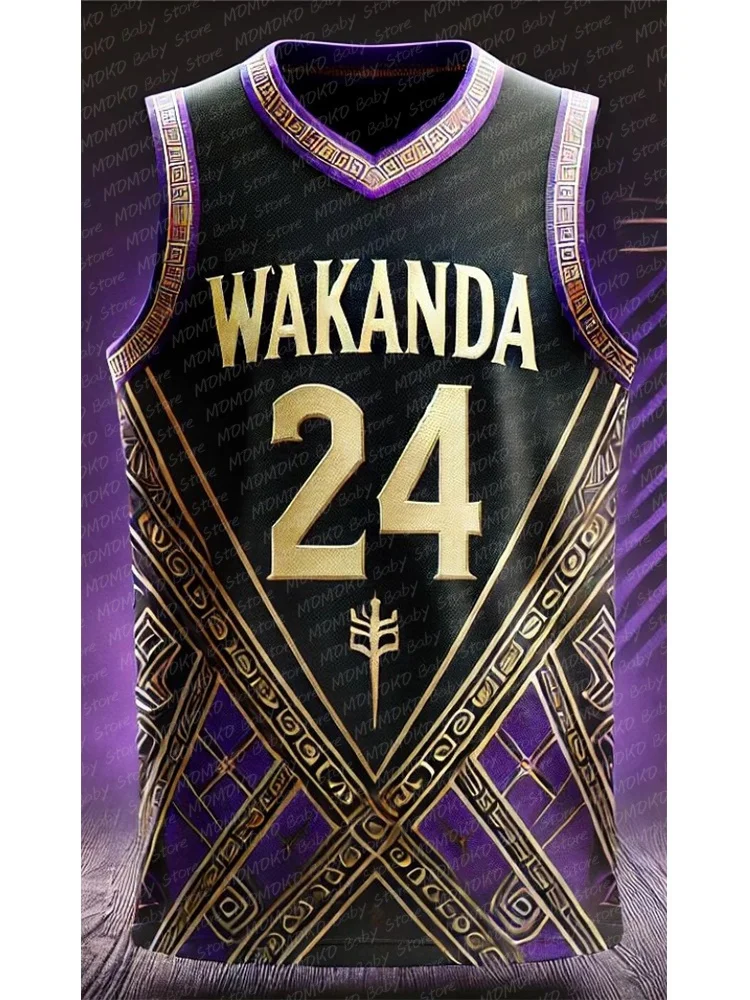 2024 New Disney Marvel Black Panther Special Edition Children Basketball Jersey Number 24 Vest Casual Adult Kid Training Uniform