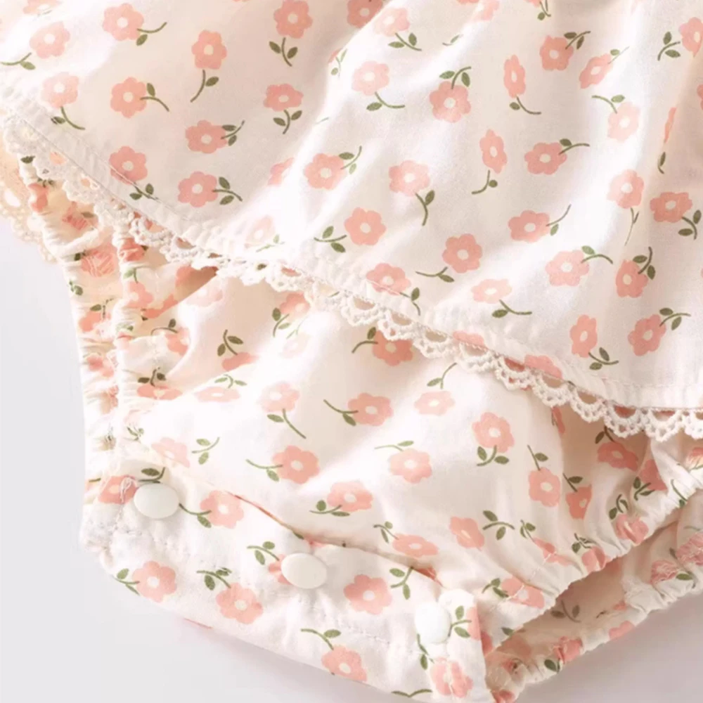 مجموعة الصيف للفتيات الصغيرات: بلوزة برقبة اللوتس المزينة بالأناناس الوردي + بذلة مطبوعة بالأزهار تنورة قصيرة حلوة ولطيفة من قطعتين #6