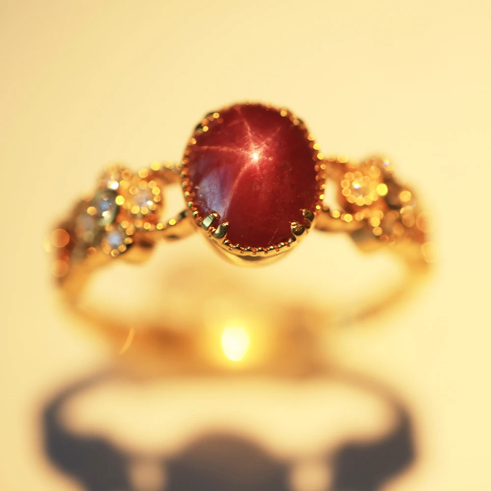 Gemstone 18K Gold Natural Ruby Starlight Ruby Ring Without Heating Natural Pigeon Blood Ruby Ring Diamond Woman Ring Female Ring