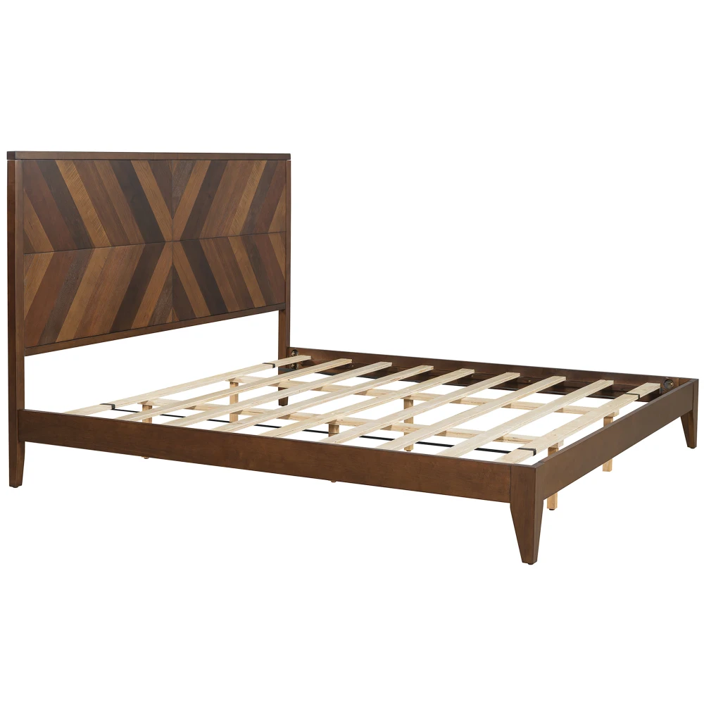 

Mid-Century Modern Platform Bed Wood Slat Support with No Box Spring Needed,King Walnut