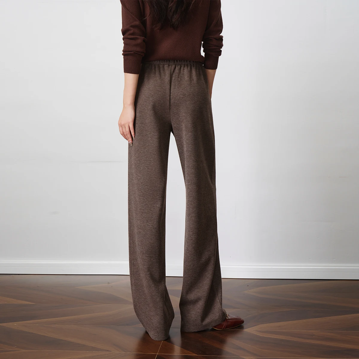 OLrain Autumn Casual Pants for Woman 2025 New in Loose Wide Leg Pant Solid Knitted Straight Trousers Female Clothing O57QK001398