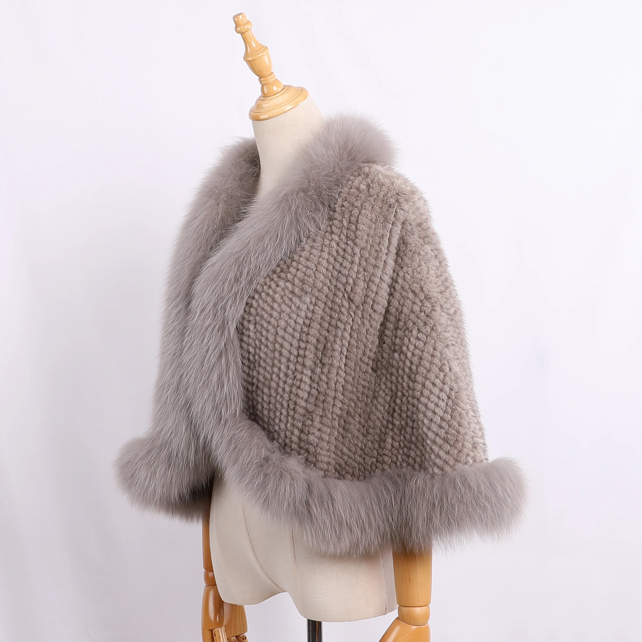 Luxury New Genuine Mink Fur Knitted Shawl Wrap Opera Cape Fox fur Triming women Lady mink fur coat Jacket Stole Amice Pashmina