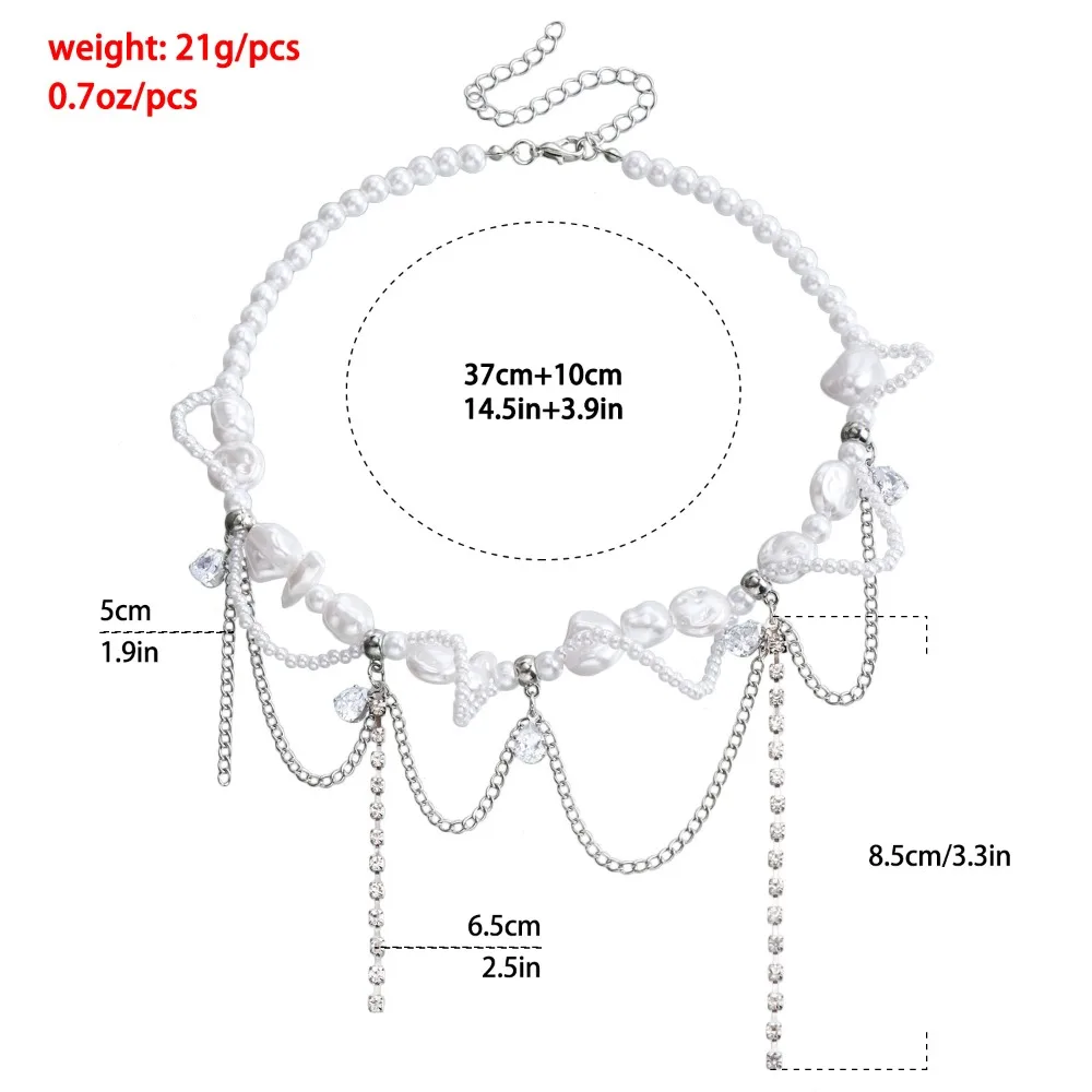 Imitation Pearls Necklace Cool Neckchain Cross Star Diamond Necklaces Adjustable Sweet Choker