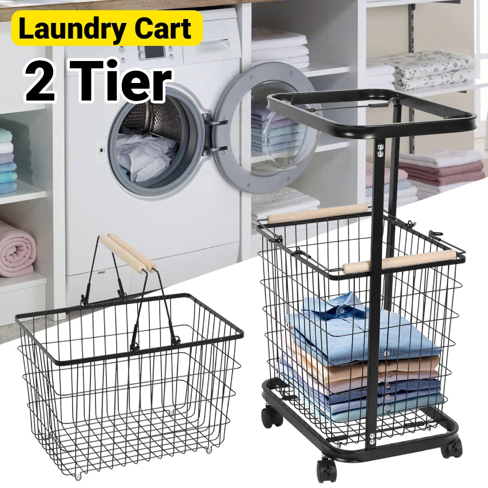 

Household Bathroom Rolling Cart 2 Tier Floor Storage Rack Multi-Functional Laundry Room Storage Cart With Wheels