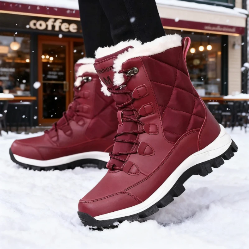 

Fashionable Ankle Boots, Winter Boots Artificial Fur Lining, Elegant Women's Thick Soled Shoes with Plush Snow Boots, Size 35 41